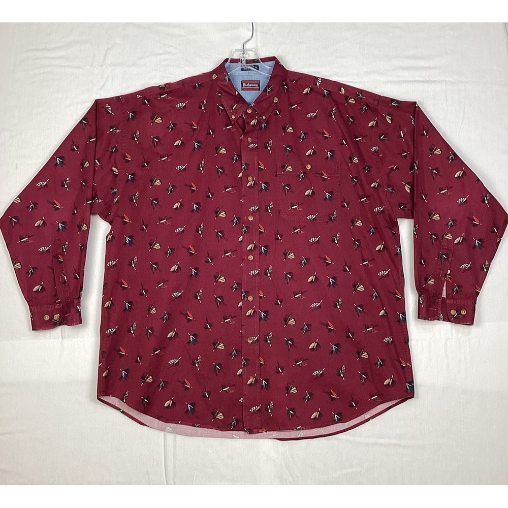 Hathaway Sport Long Sleeve‎ Cotton Button Down Shirt Fly Fishing Men's Size XL
